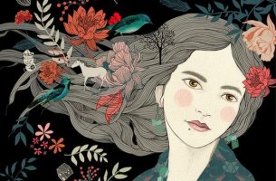 Mujer con flores en el pelo