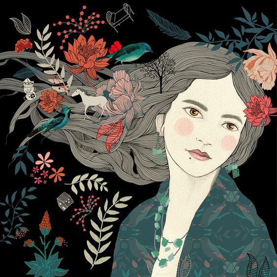 Mujer con flores en el pelo