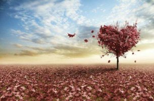 Corazón en forma de árbol con hojas