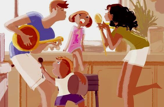 Familia feliz en casa