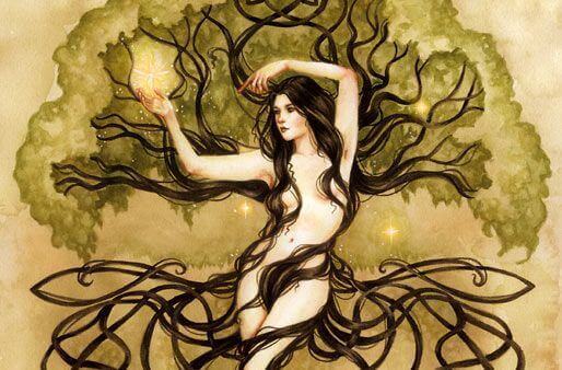 Mujer rodeada de ramas