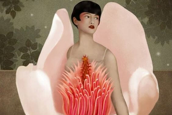 chica con flor ensalzando su dignidad