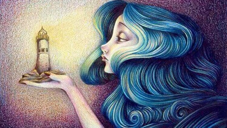 Mujer pensando en la ideal del faro que siempre nos guía