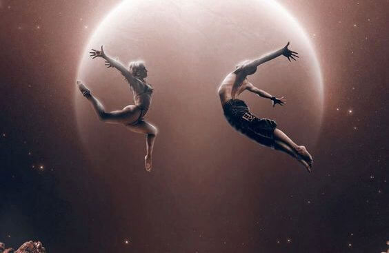 couple dancing on the moon