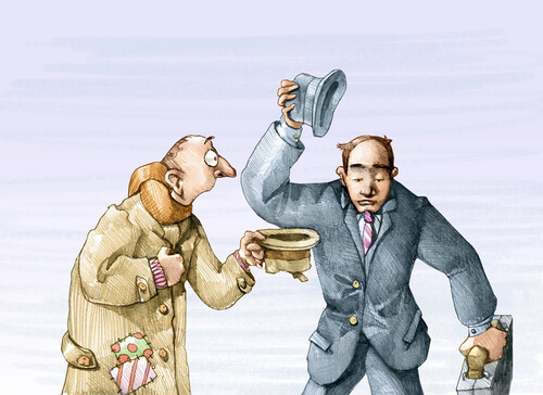 Hombre pobre pidiendo limosna