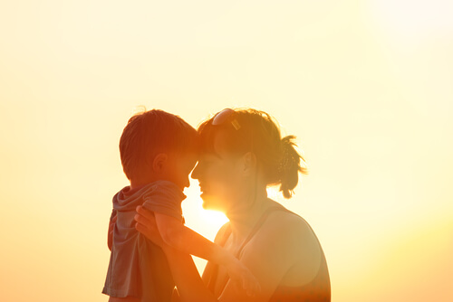 happy mother and son