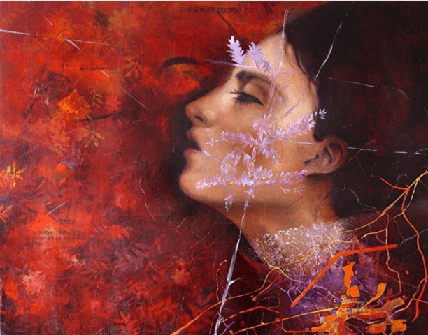 Rostro de una mujer sufriendo