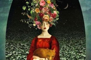 mujer flores en cabeza