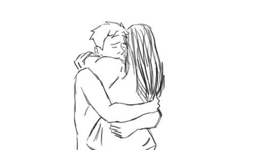 Tegning af par, der krammer og viser ægte kærlighed