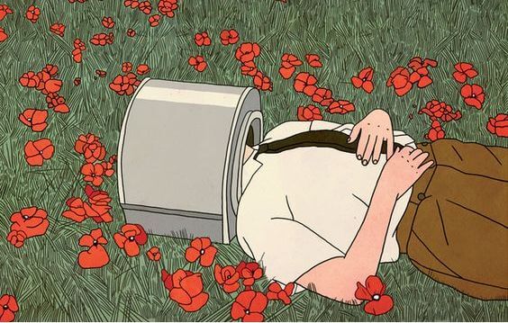 hombre en campo flores