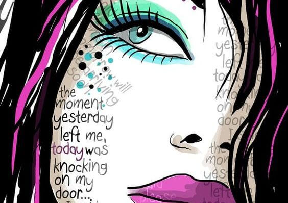 mujer letras en rostro