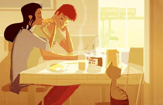 pareja desayunando