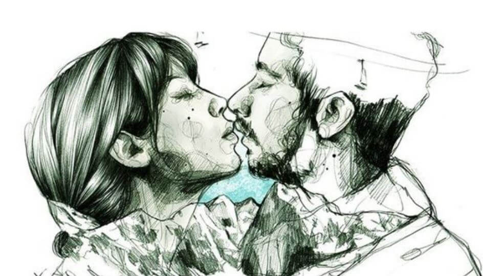 A drawing of a magical moment between a couple.