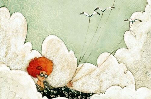 woman in clouds