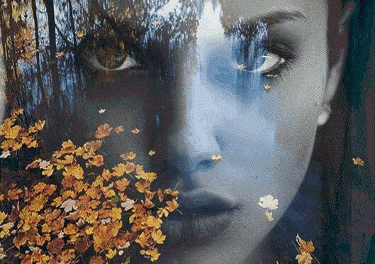 face superimposed over pond