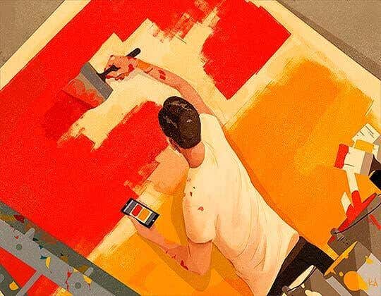 Hombre pintando una pared
