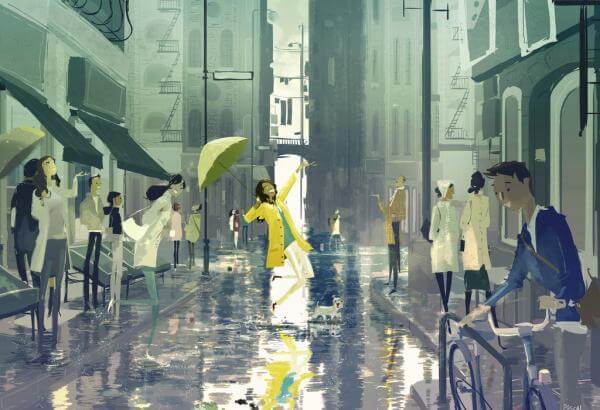 femme avec parapluie qui fait ce dont elle a besoin