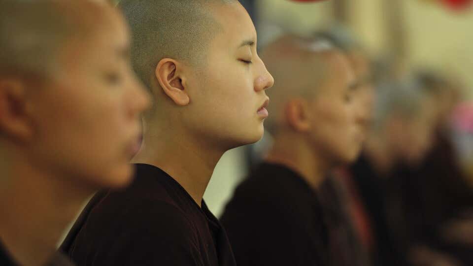 monjes meditando para trabajar los 8 dharmas mundanos