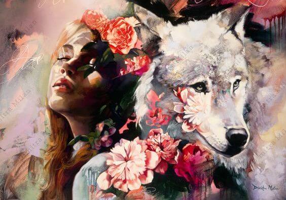 mujer con lobo representando perseverancia
