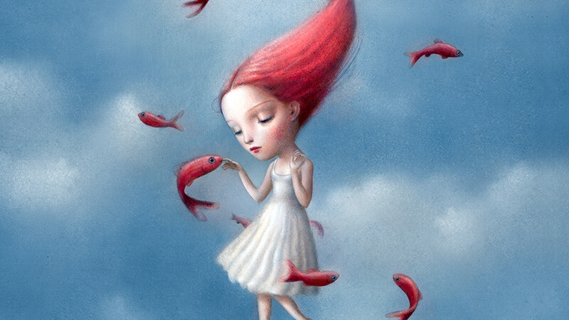 mujer con peces