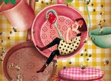 mujer en un tazón que aprecia lo bueno de la vida