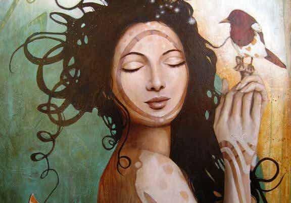 Mujer con pájaros