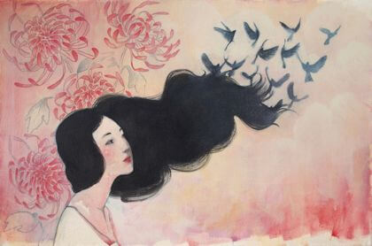 hair turning into birds