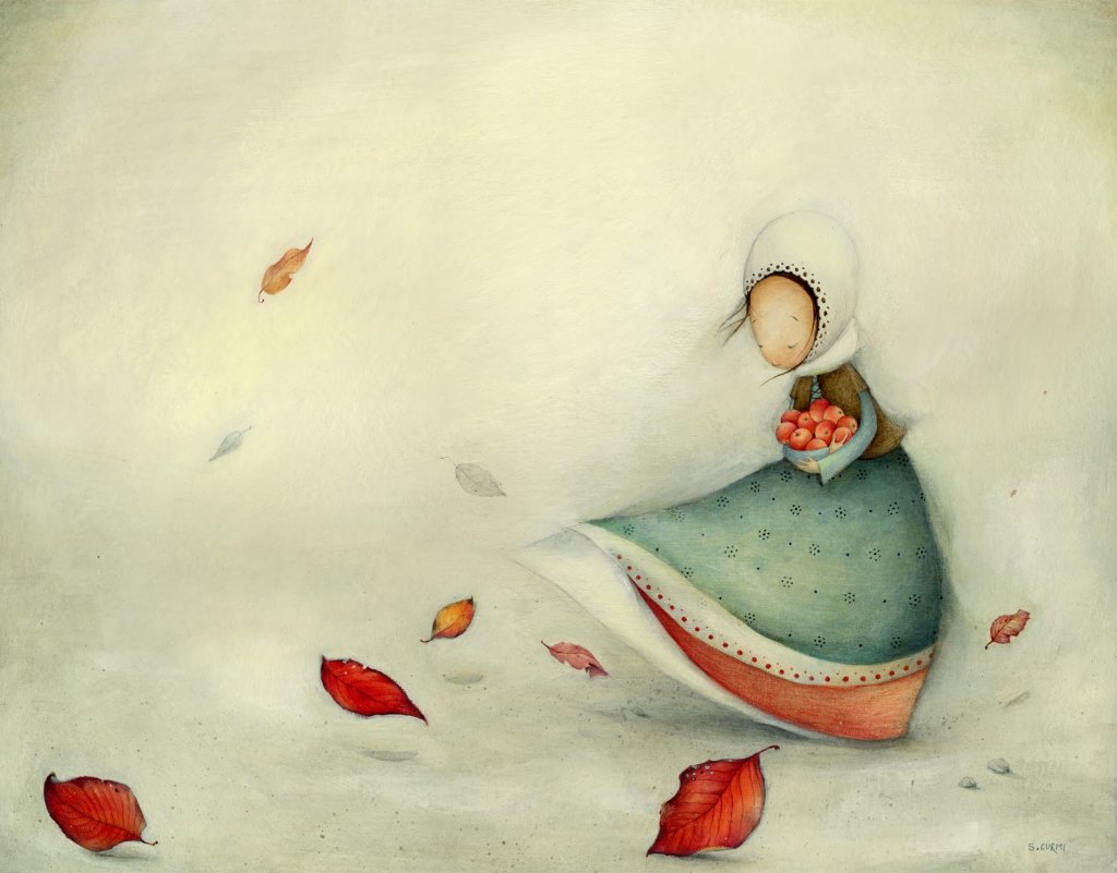 Chica con bol repleto de manzanas