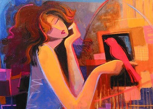 woman holding bird