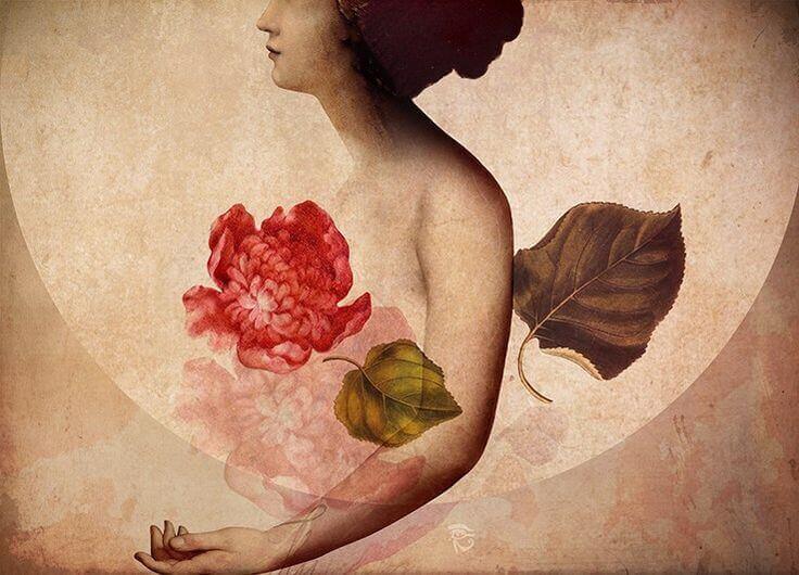 mujer-con-una-flor-en-el-corazon Mujer con una flor en el corazón