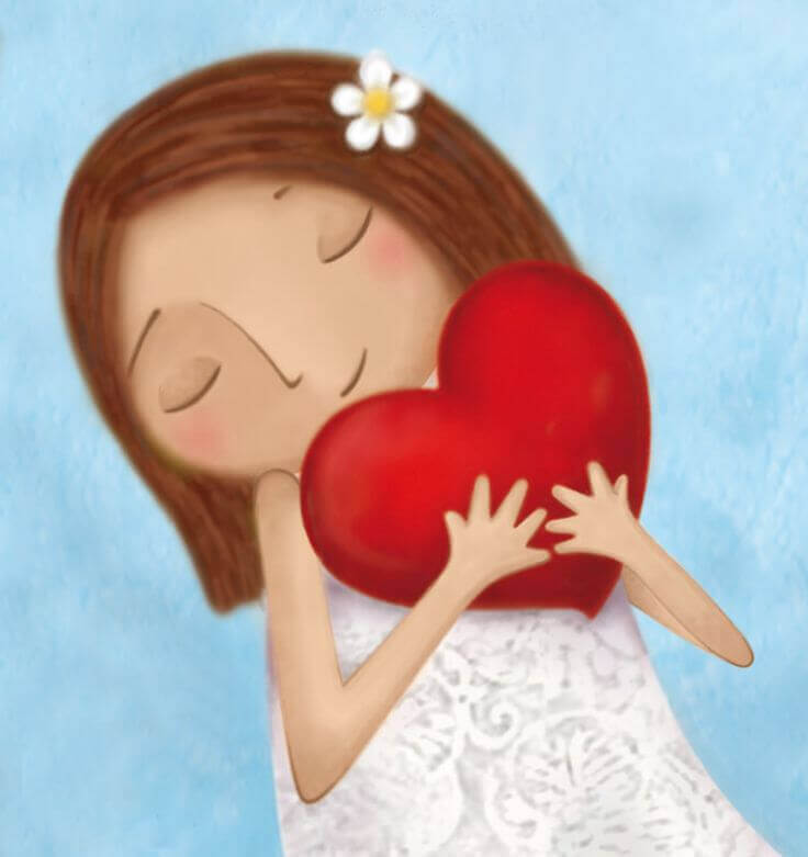 Niña abrazando a un corazón