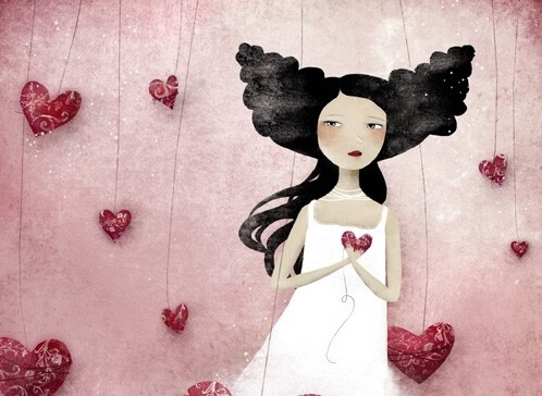 mujer corazones reparando la herida