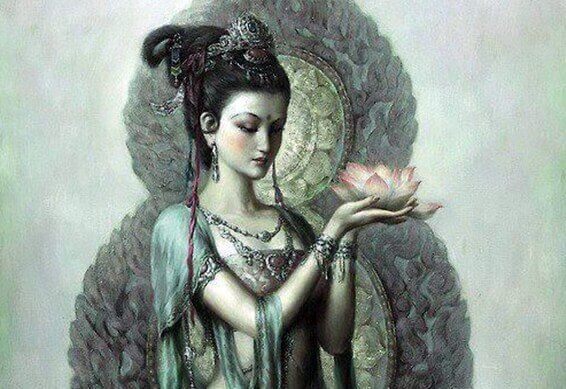 Hindu woman with a water lily