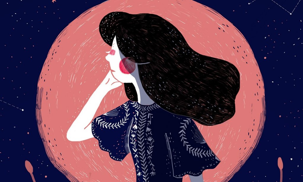 Mujer pensando junto a la luna