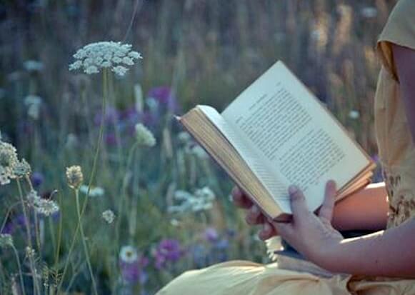 Mujer con un libro en el campo