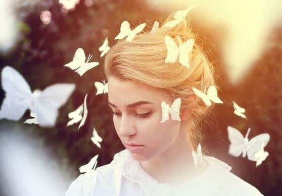 butterflies surrounding girl