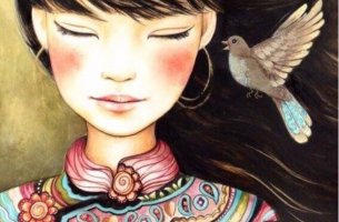 Mujer ojos cerrando pensando en sus valores