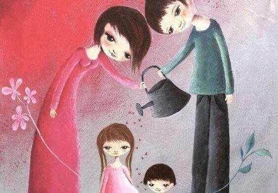 PAdres regando a sus hijos con amor