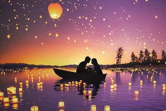 Pareja bajo la luna jurando fidelidad