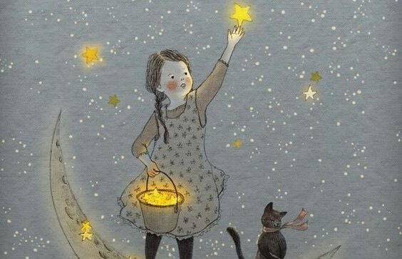 Niña cogiendo estrellas