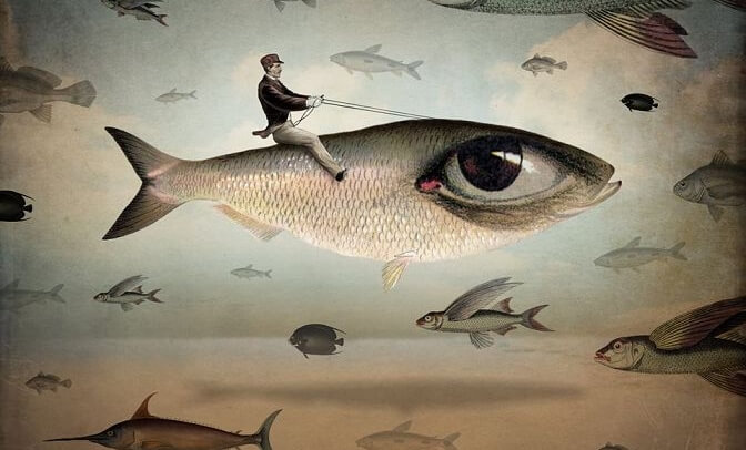 man on a fish representing the art of knowing how to wait