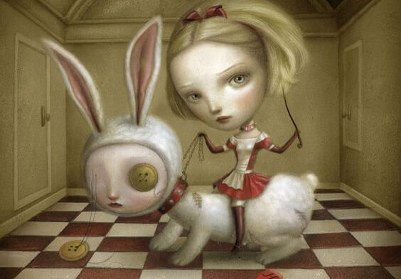 a woman riding a rabbit, picture of toxic environments