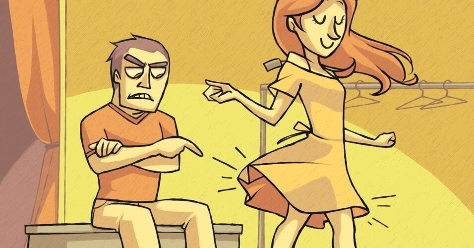 Hombre criticando la ropa de su novia como forma de machismo