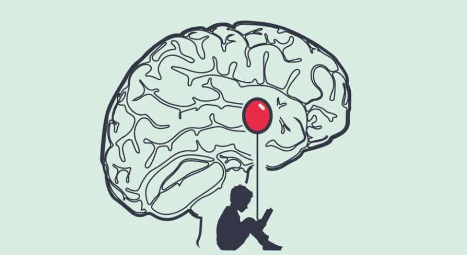 cerebro con un niño con globo representando la amígdala