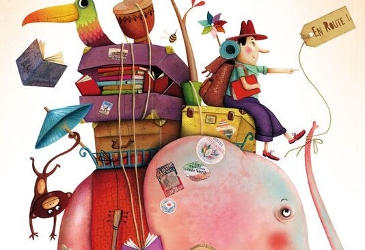 hombre con sus maletas sobre elefante rumbo a casa