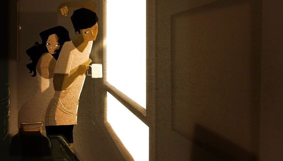 pareja tomando café