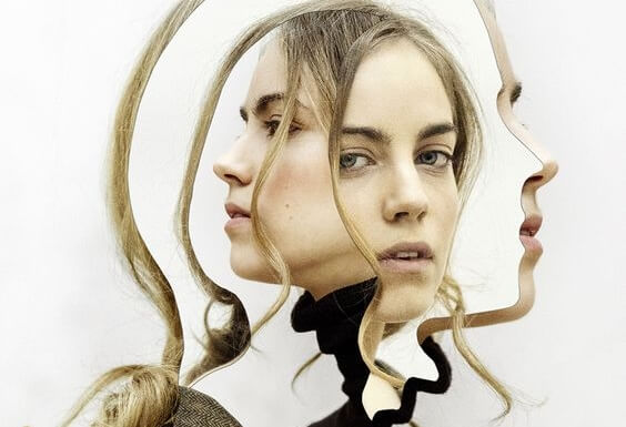 chica dentro de figuras geométricas