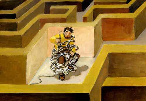man stuck in maze due to self-sabotage