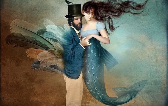 hombre con sombrero de copa con sirena