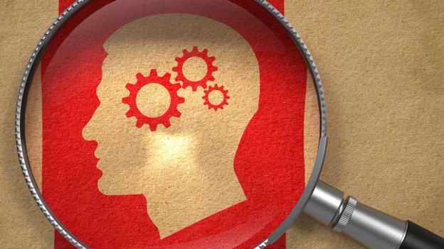 lupa sobre cabeza con tuercas